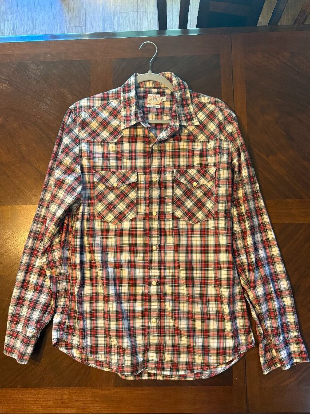 J. Crew Men's Secret Wash Western Pearl Snap Shirt, Medium
